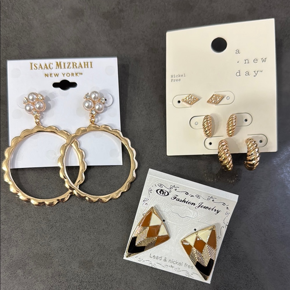 5 Pair Gold Tone Earrings